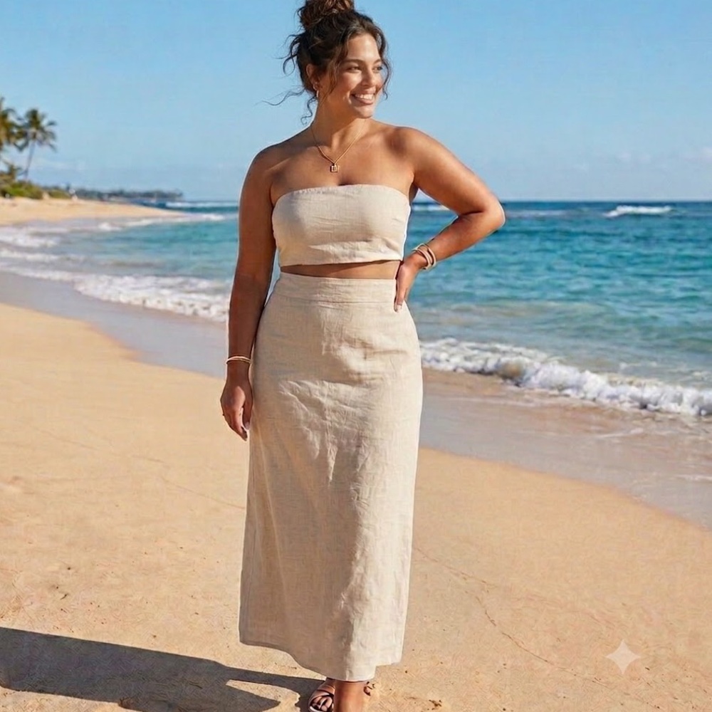 100% Linen two piece high-Waist Maxi Skirt